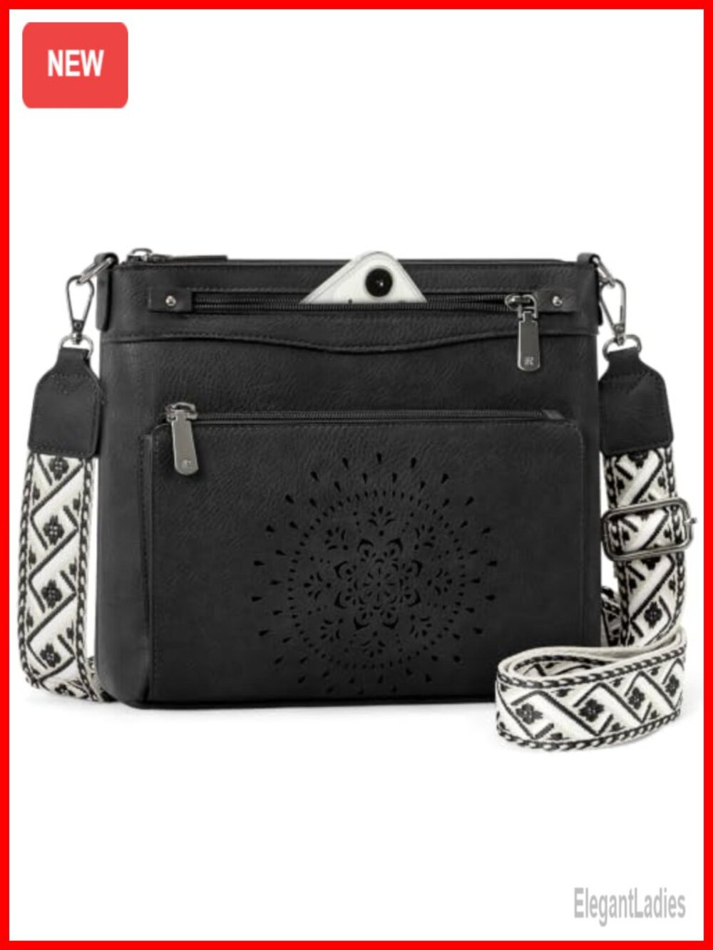 Water-Resistant Crossbody Bag with Card Slots Wide Strap PU Leather